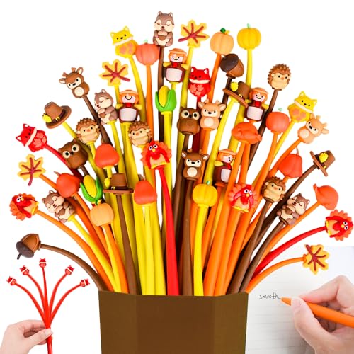 50 PCS Thanksgiving Stress Relief Bobblehead Pens Kawaii Maple Leaves Pumpkins Scarecrows Turkeys Shape Pens Fun Cute Pen for kids Fidget Pen for Classroom Prizes, School, Office Supplies