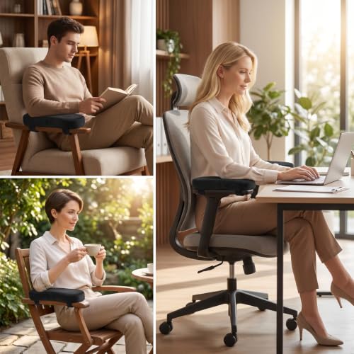 Skrfren 2-Pack Non-Slip Armrest Pads Black | Ergonomic Memory Foam Chair Arm Cushions