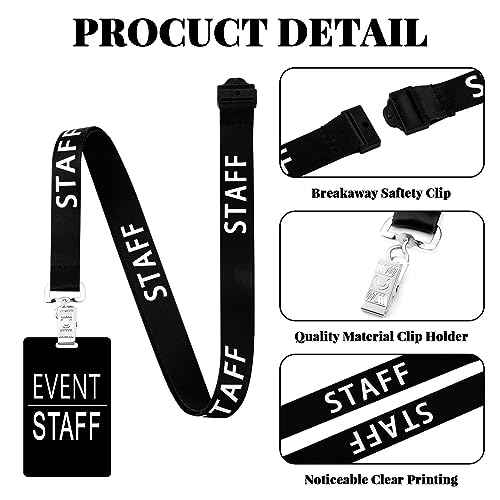 Qilery 50 Set Event Staff Lanyards with PVC Cards Lanyard Pass Staff Cards with Metal Swivel Hook for Concert Event Party Organizer Conference Party Office Supplies(Black)