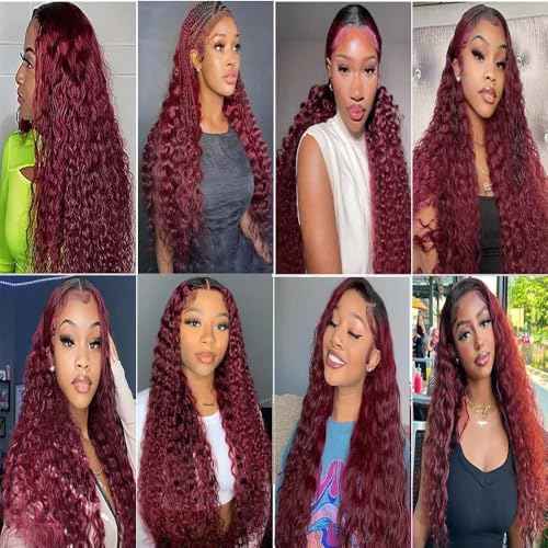 24 26 28 inch 1b99j Burgundy Bundles Human Hair Burgundy Deep Wave Bundles Double Weft Human Hair Bundles Two Tone Black To Wine Red Deep Wave Unprocessed Brazilian Hair Extensions
