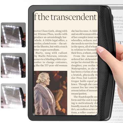 5X Magnifying Glass for Reading, Large Bright LED Lighted Full Page Magnifier, Lightweight Rectangular Handheld Magnifier with Light for Reading Small Prints for Seniors, Low Vision