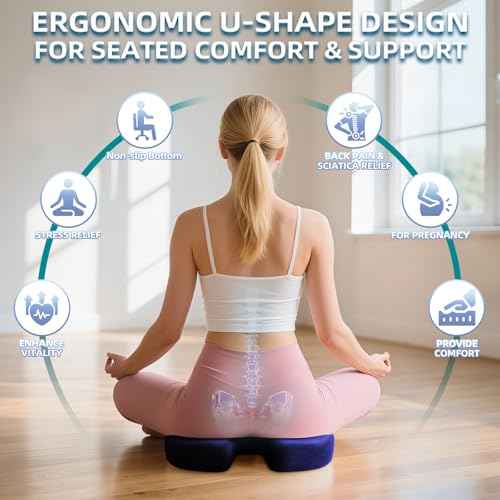 Seat Cushion for Office Chair Memory Foam Coccyx Pain Relief Cushion Pillow for Back Support Non-Slip Seat Pad for Office Desk (Blue)
