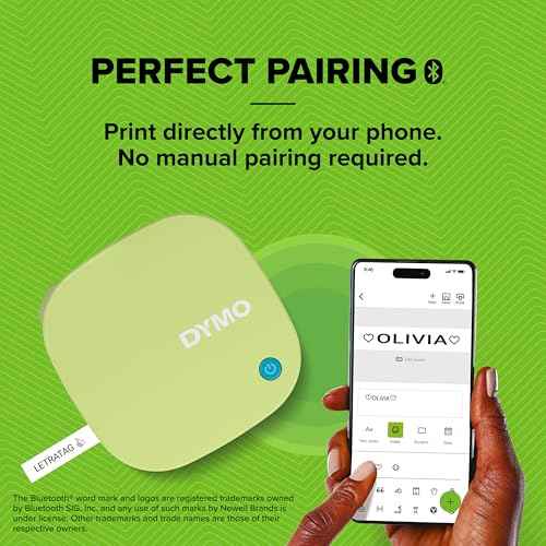 DYMO LetraTag 200B Bluetooth Label Maker | Compact Label Printer | Connects Through Bluetooth Wireless Technology to iOS and Android | Includes 1 White Paper Label Tape | Pistachio Yellow