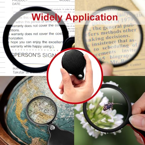 10x Pocket Magnifying Glass for Seniors & Kids, Folding Handheld Lens