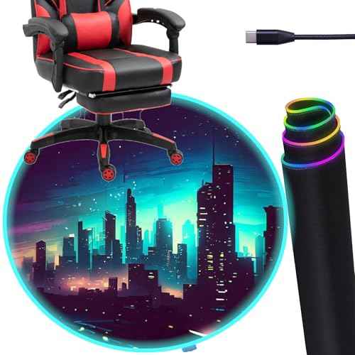 Gaming Chair Mat LED RGB Gaming Lights (Skyline 47¡±) - Noise Cancelling, Anti-Slip Gamer Floor Mat ? Scratch Resistant Computer Gaming Mat for Chair ? Office Chair Mat for Hardwood Floor
