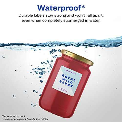 Avery Durable Waterproof Square Labels, Sure Feed Technology, Print-to-The-Edge, 3" x 3", 300 Total, Oil and Tear-Resistant, Waterproof, Laser/Pigment-Based Inkjet Printable