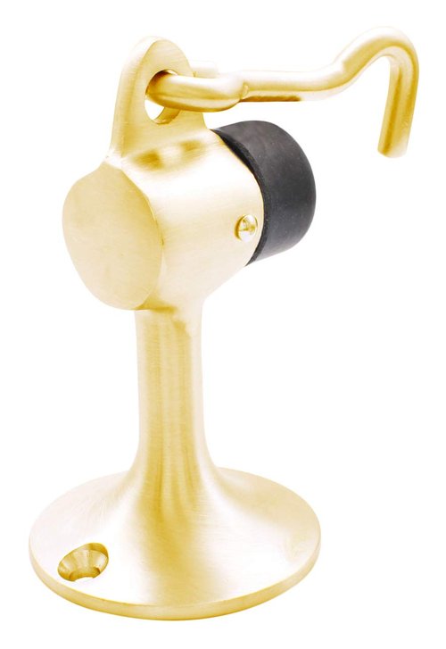 C.R. LAURENCE DL2521PB CRL Polished Brass Floor Mounted Heavy Duty Door Stop With Hook and Holder