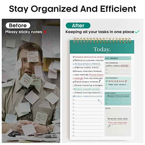 Taja To Do List Notepad - To Do List Notebook for Work with 52 Sheets, Undated Daily Planner Perfect for Daily Tasks and Goal Setting, Notepad Suitable for Office, Home & School - Greenery Sway