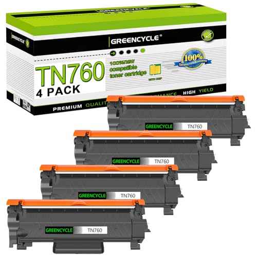 TN760 Compatible Toner Cartridges Replacement for Brother TN-760 TN730 TN-730 High Yield to Use with MFC-L2710DW MFC-L2750DW HL-L2350DW HL-L2370DW HL-L2395DW HL-L2390DW DCP-L2550DW (4 Pack)