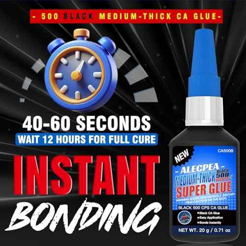 20g Black Medium-Thick CA Glue (500 CPS),Premium Cyanoacrylate Super Glue for Wood, Glass, Metal, Paper, Leather, Plastic, Ceramic, Rubber, Jewelry, Woodworking, Hobby Models, and Craft Project