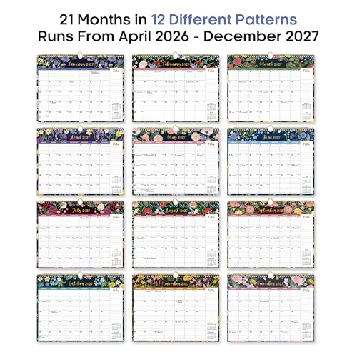 Taja 2026-2027 Floral Wall Calendar - Midnight Garden, 14.7" x 11.5"