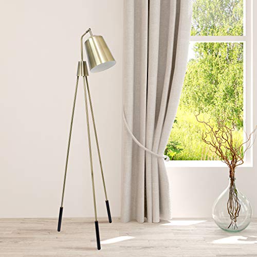 Elegant Designs LF1025-ABS Three Legged Antique Brass Floor Lamp with Shifting Shade