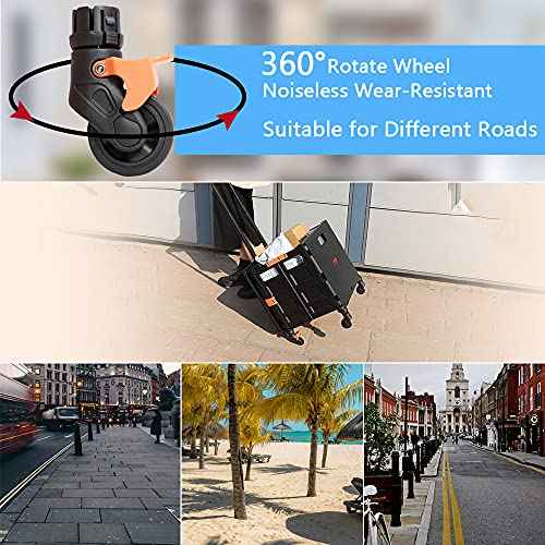 FELICON SELORSS Foldable Utility Cart Folding Portable Rolling Crate Handcart with Heavy Duty Telescoping Handle Collapsible 4 Rotate Wheels for Travel Shopping Move Luggage Office Use(Black+Black)