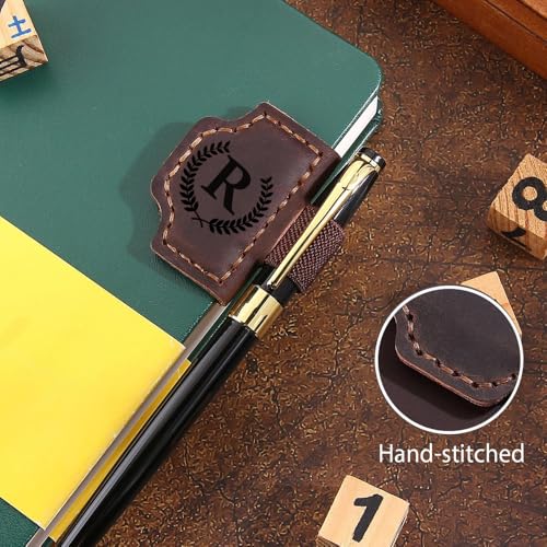 Custom Bookmark with Pen Holder with 26 Letters Personalized Magnetic Leather Book Mark, Customized Name Book Marker Clip with Initial for Men Women, Gifts for Book Lovers, Readers, (Red, M)