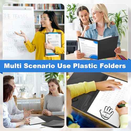Henoyso 48 Pcs Plastic Parent Teacher Communication Folder with 2 Pockets Take Home Folders with Clear Heavy Duty Pocket Fit Letter Size for School Students Teacher Home, 11.8¡¿9.45 Inch(Black)