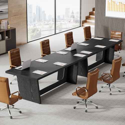 Tribesigns 6FT Conference Table, 71¡± Rectangular Executive Meeting Table for Office, Large Sturdy Business Desk with Solid Wooden Pedestal, Industrial Seminar Table, Black