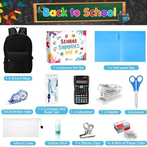 126 Pcs 2025 Middle High School Supplies Kit with Backpack for Student 7-12 Grades, Back to School Supplies Bulk Bundle Essential Notebook Calculator for Senior Student(Black)