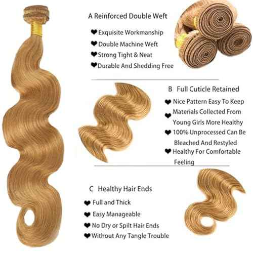 #27 Honey Blonde Bundle Human Hair Blonde Human Hair Bundles Body Wave 1 Bundle Color 27 26 Inch Blonde 100G/PC Unprocessed Brazilian Virgin Double Weft Hair Extension