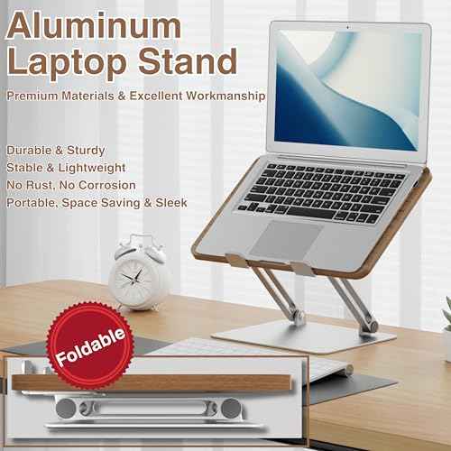 AVARO Adjustable Laptop Stand ? Ergonomic Laptop Stand with Customizable Height & Angle, Robust Design Laptop Riser for Desk, Portable, Foldable & Durable Computer Stand for Home or Office Use