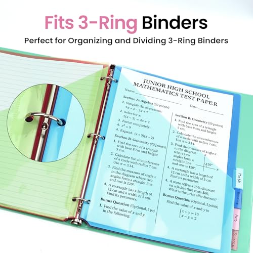 2 Set Taja 16-Count Binder Dividers with 2 Pockets & 8 Writable Tabs for 3-Ring Binders