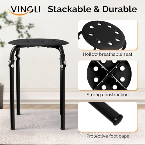 VINGLI Black 6-Pack Stackable Plastic Stools for Home Office - Space Saving, Durable