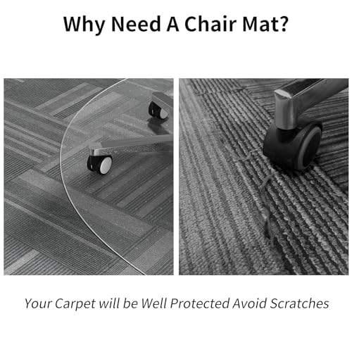 WASJOYE Office Chair Mat for Carpet, 36" Round Clear Home Carpet Chair Mat Protector Cover with Non-Slip Studded for Computer Desk Rolling Chair