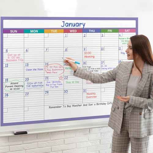 Large Dry Erase Calendar for Wall - 40" x 28", Erasable & Reusable Laminated Calendar, Undated 1 Month Wall Calendar, 10 Round Stickers
