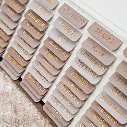 Laminated Bible Tabs, Bible Study Supplies, Large Print Bible Book Tabs for Women and Men, (Gold Foil Embossed Lettering) Bible Labels Index Tabs, Bible Accessories for Easy Navigation (Khaki)