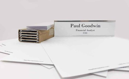 Wall or Door Nameplate Holder with Clear Plastic Inserts and Perforated Nameplate Inserts - Pack of 10 (Silver, 8" x 2")