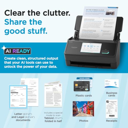 ScanSnap iX2500 Wireless & USB Document Scanner Black - High-Speed, 100-Sheet Feeder