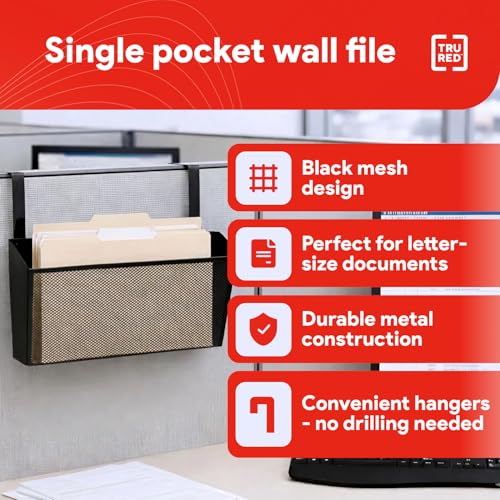 TRU RED Mesh Letter Wall File Organizer - 1 Pack, Single Pocket, Black, Wall-Mounted Office Storage