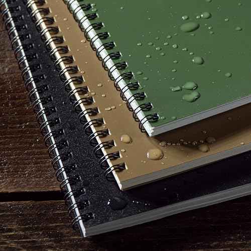 Rite in the Rain Weatherproof Side Spiral Notebook, 6.625" x 8.5", Black, Tan, and Green Covers, Dot Grid Pattern, 3 Pack (No. TAC3DG-LG)