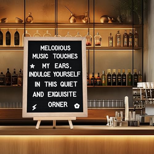 Felt Letter Board with 402 Letters, Numbers & Symbols - 12 x 16 inch Large Changeable Message Board with Wooden Frame Wall Mount Hook, 2 Canvas Bags, Wood Stand (Black)