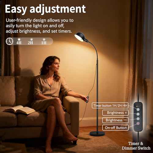 Floor Lamp with Flexible Gooseneck and Height Adjustable£¬Standing Lamp Include Dimmer LED Bulb£¬Ideal Tall Lamp with Dimmer and Timer Switch for Reading,Bedside and Living Room (Black)