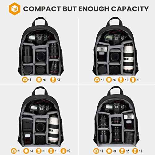 TARION Camera Bag Professional Camera Backpack Case with Laptop Compartment Waterproof Rain Cover for DSLR SLR Mirrorless Camera Lens Tripod Photography Backpack for Photographer Black TB-S(L)