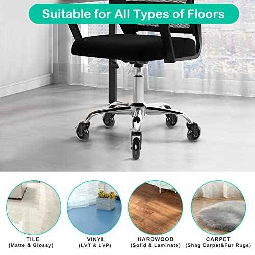 Hirate 3" Office Chair Casters Wheel with 5/16"-18UNC Threaded Stem Mute Gaming Chairs Casters Replacement Safe for Hardwood Tile Floors, Set of 5 with Screw Inserts