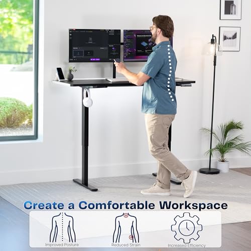 VIVO Electric 60 x 24 in Standing Desk, Memory Height Adjustment, 1B Series, One-Piece Black Top, Black Frame, DESK-KIT-1B6B