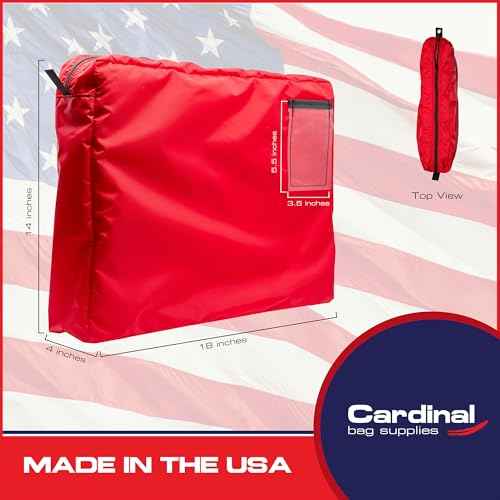 Interoffice Transit Mailer, 18" x 14" x 4" Expandable Pouch, Grommet for Padlock/Zip-Tie, Label Window, Reusable Mail Bag, Sack for Documents, Envelope (Red)