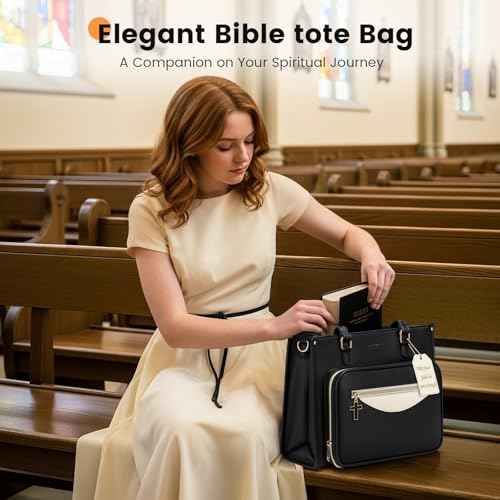 Ytonet Bible Bags for Women - Premium PU Leather Bible Tote Bag with Zippered Bible Cover Case, Elegant Church Bag with Cross Zipper Design for Bible Study Supplies, Christian Christmas Gift, Black