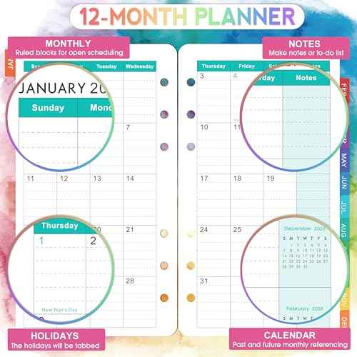 2026 Planner Refills - Planner Refills 2026, Weekly and Monthly Calendar from Jan. 2026 - Dec. 2026, 3.75 x 6.75 inch, 6 Holes