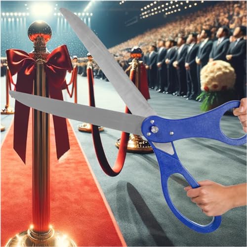 Large Grand Opening Ceremony Kit - 25 Inch Giant Blue Scissors With Ribbon for Inauguration, Ceremonial Cutting, and Special Events