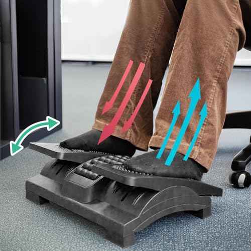 Adjustable Footrest for Under Desk at Work, Under Desk Foot Rest with Massage Texture and Roller, Ergonomic Foot Stool with 3 Height & 20 Degree Tilt Angle Adjustment for Home&Office
