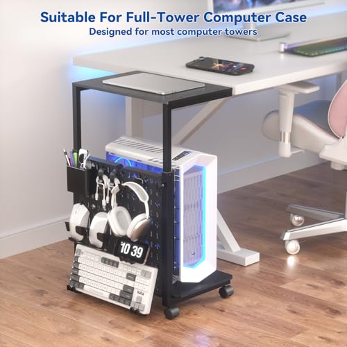 KONDOUND Height-Adjustable 2-Tier Computer Tower Stand with Locking Wheels
