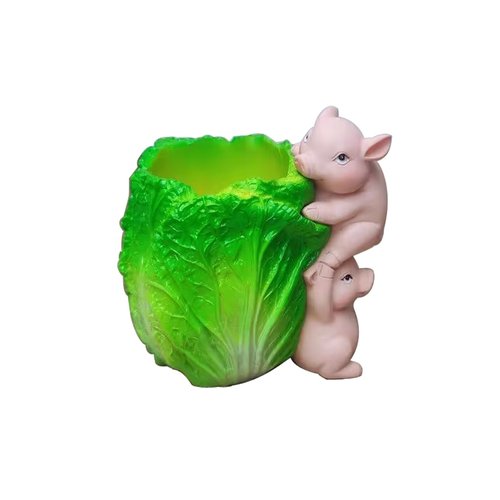 Fengtaike Desktop Pen Pencil Holder Organizer, Resin Pig Shaped Small Storage Organizer for Office Desk Decorations