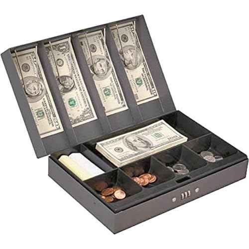 Rocky Mountain Goods Cash Box with Money Tray Combination Lock - 4 Spring loaded bill clips - Six compartment tray for change - Customizable lock - Safety lock durable welded steel