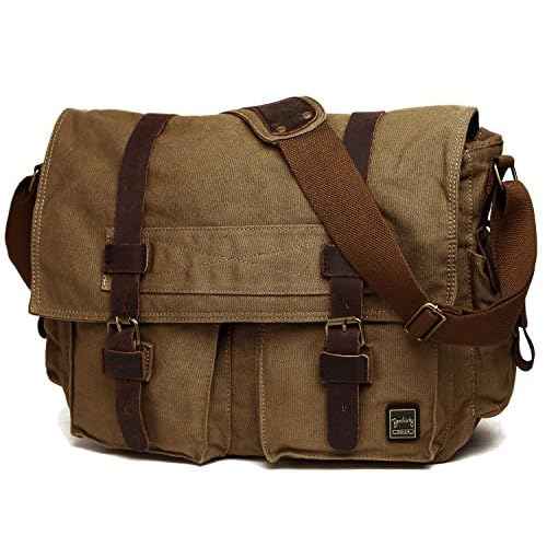 Berchirly Vintage Military Men Canvas Messenger Bag Satchel Travel Shoulder Bags For 13.3-17" Laptop