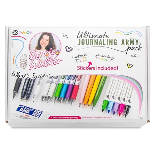 Pentel Carrie Walker Ultimate Journal Mix, Writing and Journaling Kit, Gel Pen/Mechanical Pencil/Marker Variety, 20 Pieces