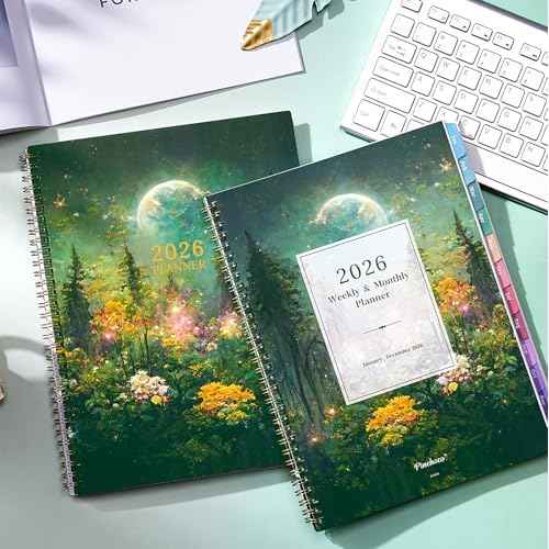 2026 Planner - 2026 Planner Weekly and Monthly, 9" x 11", Jan.2026 - Dec.2026, Planner 2026 Weekly and Monthly with Colorful Tabs, Strong Twin-wire, Back Pocket - Dreaming Moon