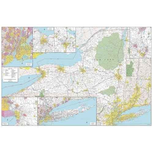 MapSherpa: New York State Wall Map - Large - 32 x 48 inch Poster - Front Lamination
