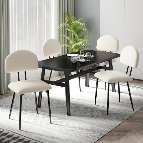 VECELO 4-Pack Beige Upholstered Dining Chairs with Curved Backrest